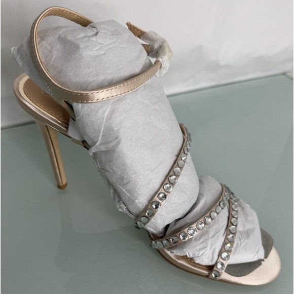 Badgley Mischka Shoes - Jewel Badgley Mischka Marimba Crystal Strap Sandal Heels Satin Size 7.5 Bling